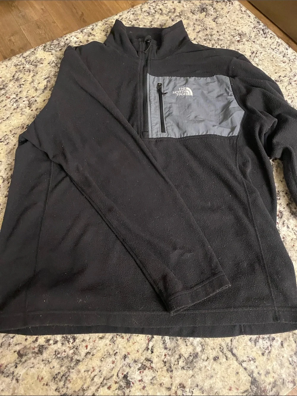 The North Face Men’s Black Fleece Zip Pullover with Gray Chest Pocket